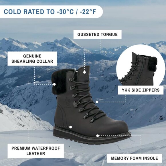 NEW $250 Royal Canadian Cambridge Boots! US 7 Black Waterproof Shearling Lined - Picture 7 of 8